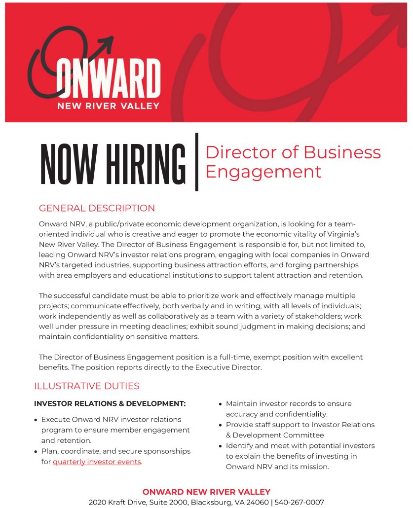 Onward NRV Director of Business Engagement Job Posting