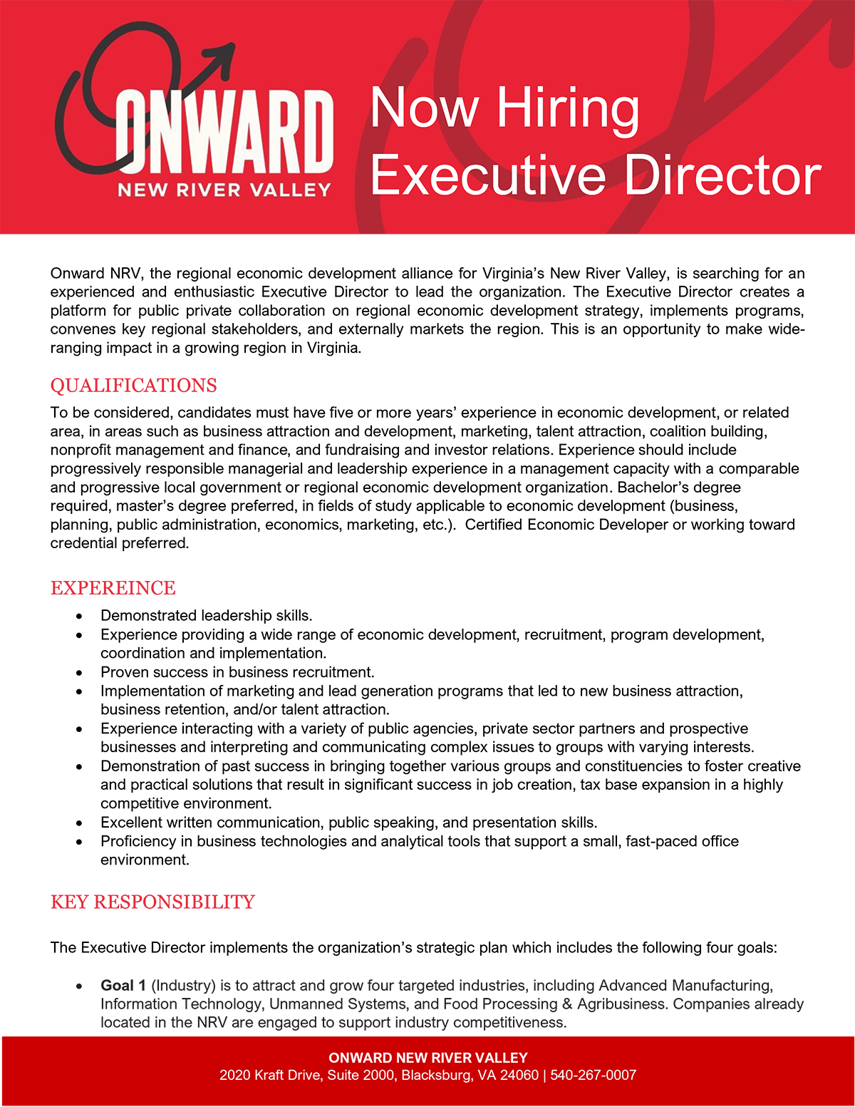 Onward NRV Executive Director Job Brochure